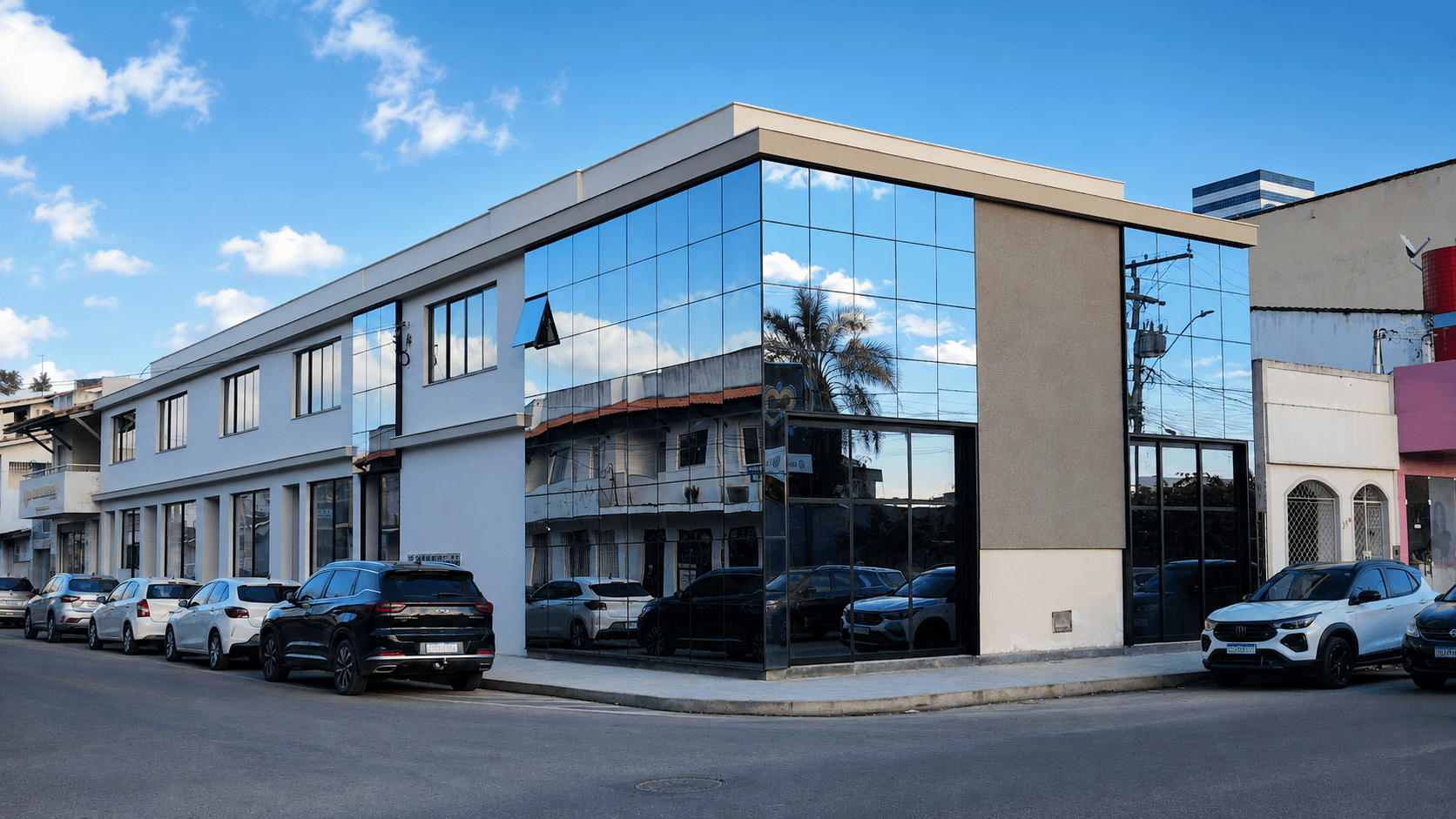 Imagem tratada da fachada do Empresarial Plaza, edificação comercial em Cruz das Almas.